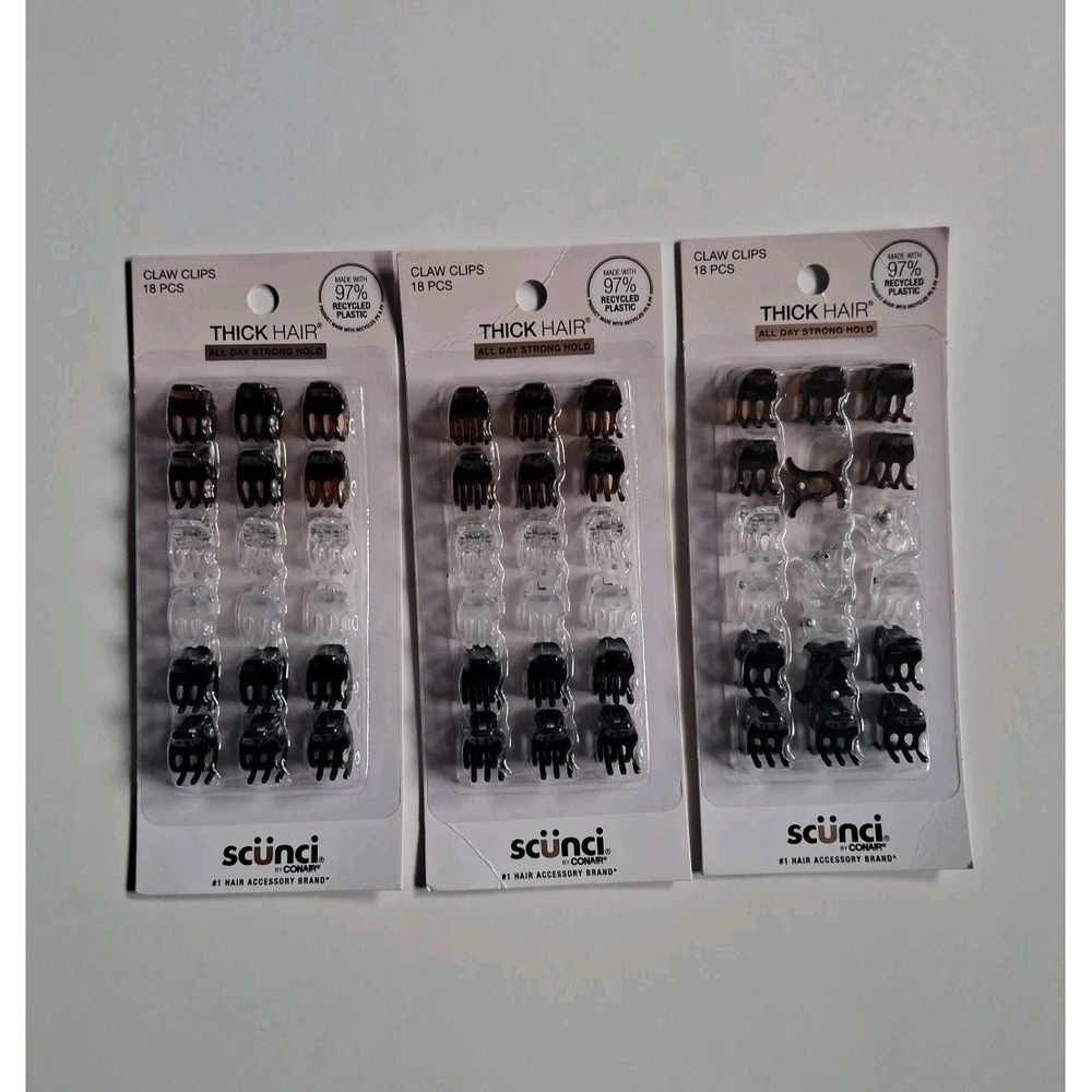 Scunci Thick Hair Jaw Clips, 18 Count (Pack of 3)